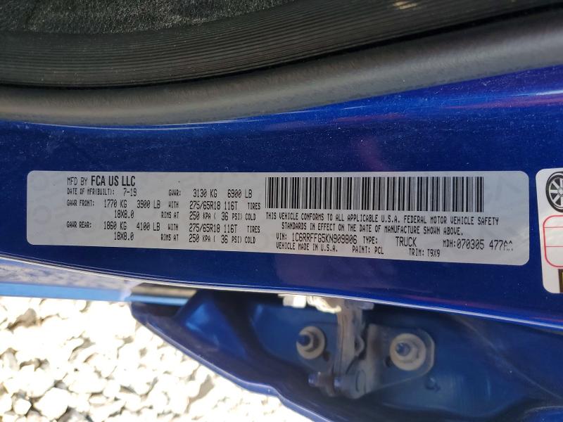Продажа на аукционе авто 2019 Ram 1500, vin: 1C6RRFFG5KN909806, номер лота: 55744156