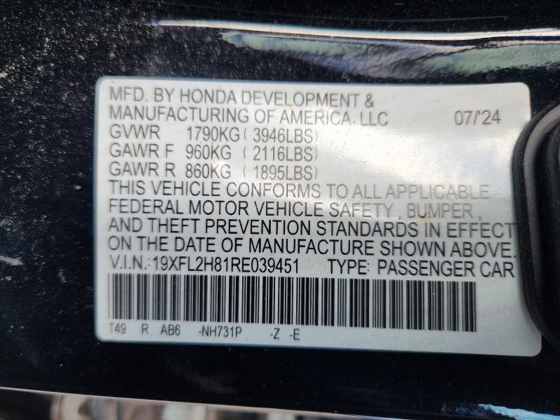 Aukcja sprzedaży 2024 Honda Civic, vin: 19XFL2H81RE039451, numer aukcji: 57402456