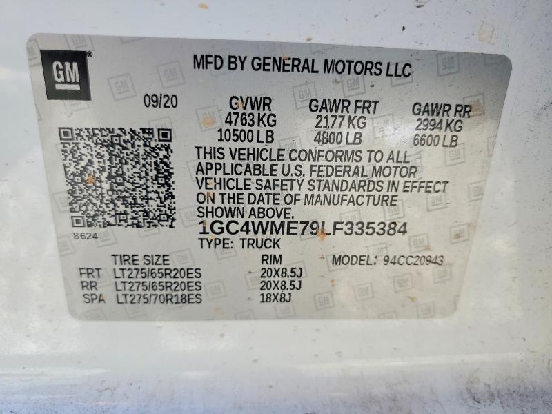 Aukcja sprzedaży 2020 Chevrolet Silverado, vin: 1GC4WME79LF335384, numer aukcji: 55775066