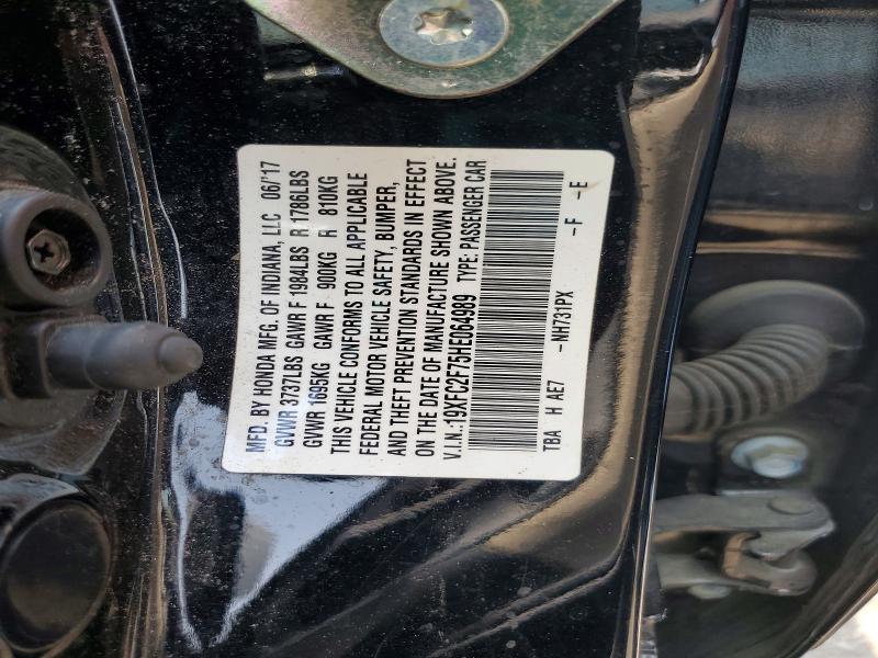 Продаж на аукціоні авто 2017 Honda Civic, vin: 19XFC2F75HE064989, номер лоту: 58588626