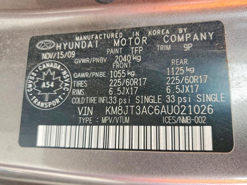 Продажа на аукционе авто 2010 Hyundai Tucson, vin: KM8JT3AC6AU021026, номер лота: 57673726