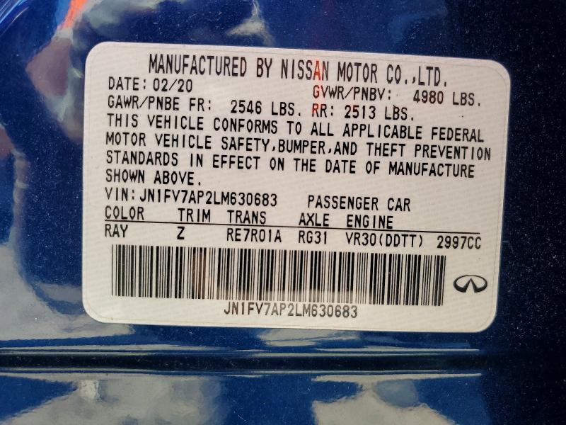 Aukcja sprzedaży 2020 Infiniti Q50, vin: JN1FV7AP2LM630683, numer aukcji: 55689726