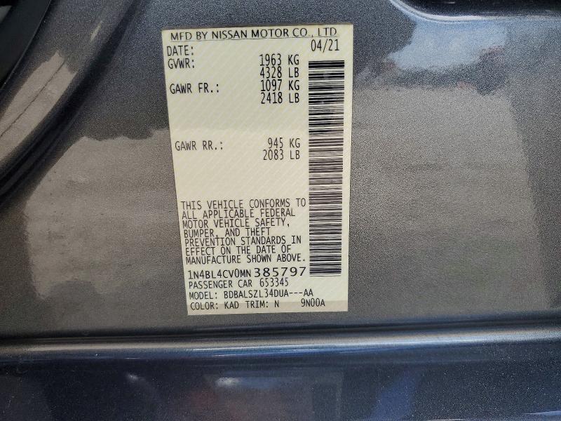 58055086 :رقم المزاد ، 1N4BL4CV0MN385797 vin ، 2021 Nissan Altima مزاد بيع