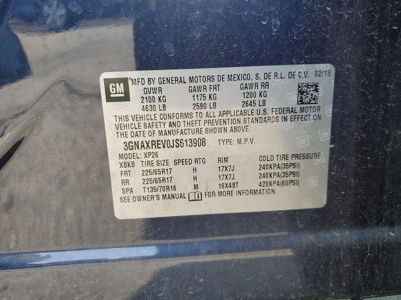 2018 Chevrolet Equinox მანქანა იყიდება აუქციონზე, vin: 3GNAXREV0JS613908, აუქციონის ნომერი: 57335746
