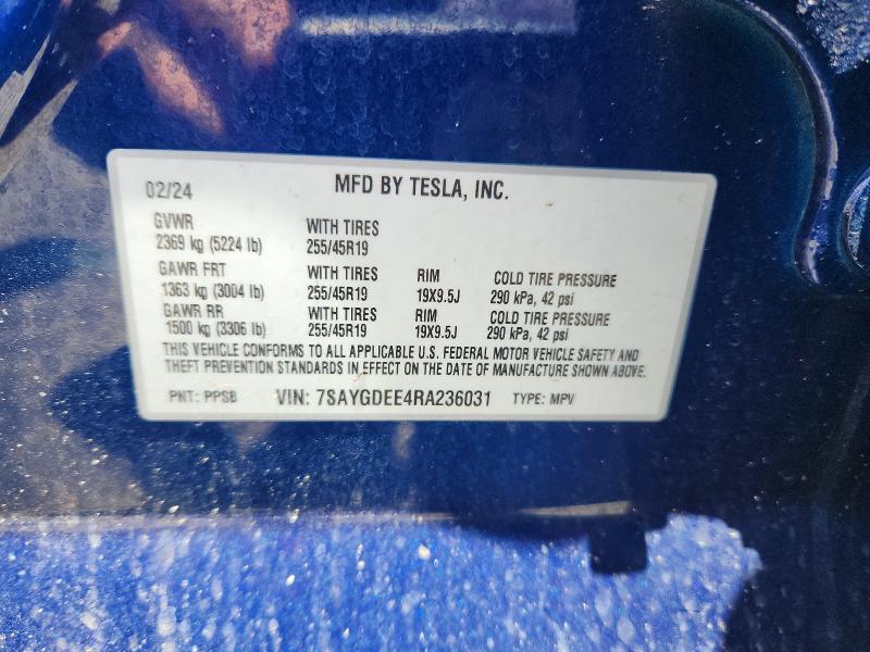 Продаж на аукціоні авто 2024 Tesla Model Y, vin: 7SAYGDEE4RA236031, номер лоту: 67983116