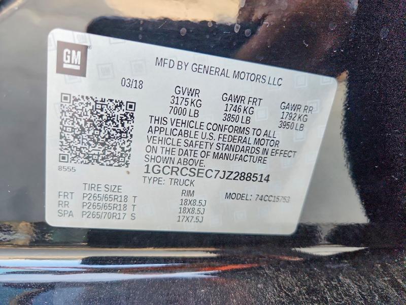 Aukcja sprzedaży 2018 Chevrolet Silverado, vin: 1GCRCSEC7JZ288514, numer aukcji: 58399156