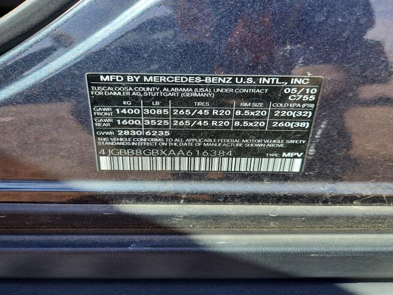 Aukcja sprzedaży 2010 Mercedes-benz Ml, vin: 4JGBB8GBXAA616384, numer aukcji: 55620326