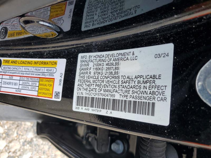 57173436 :رقم المزاد ، 1HGCY2F57RA047569 vin ، 2024 Honda Accord مزاد بيع