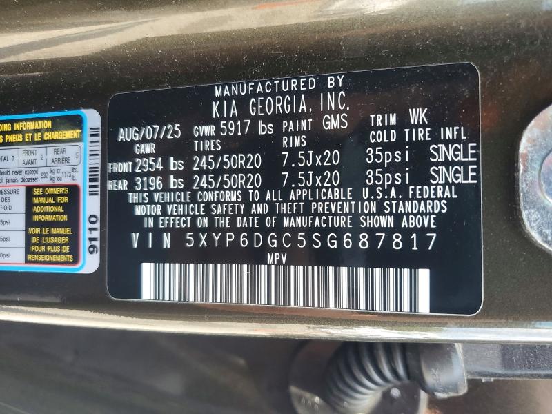 2025 Kia Telluride მანქანა იყიდება აუქციონზე, vin: 5XYP6DGC5SG687817, აუქციონის ნომერი: 56146576