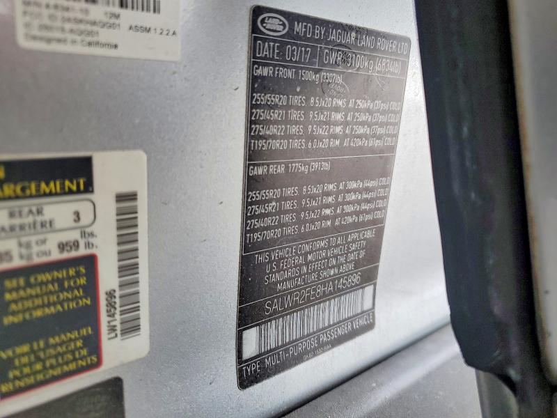 Продажа на аукционе авто 2017 Land Rover Range Rover Sport, vin: SALWR2FE8HA145896, номер лота: 57549506