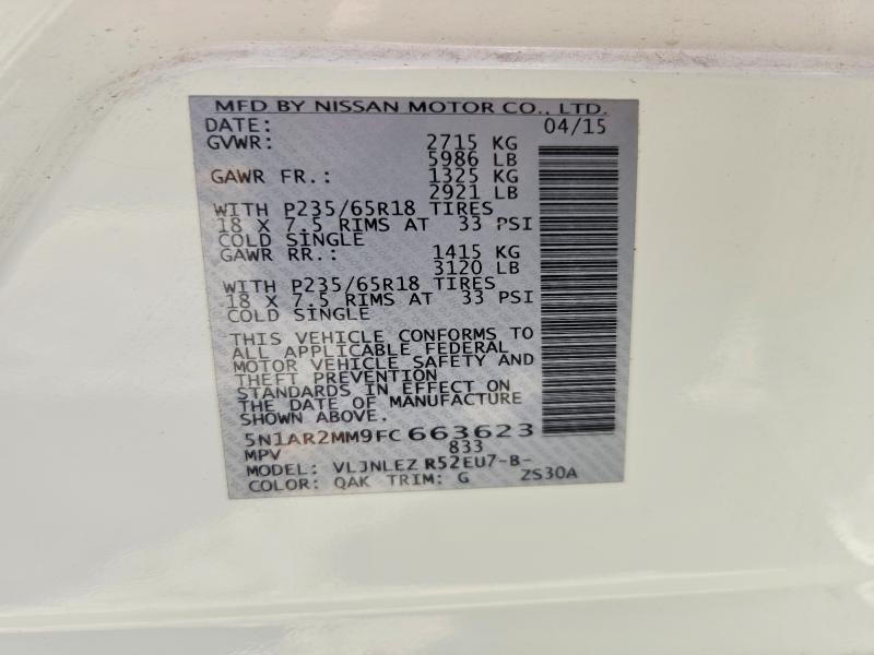 Aukcja sprzedaży 2015 Nissan Pathfinder, vin: 5N1AR2MM9FC663623, numer aukcji: 58816716