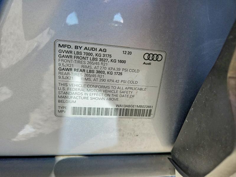 55650966 :رقم المزاد ، WA13ABGE1MB022651 vin ، 2021 Audi E-tron مزاد بيع