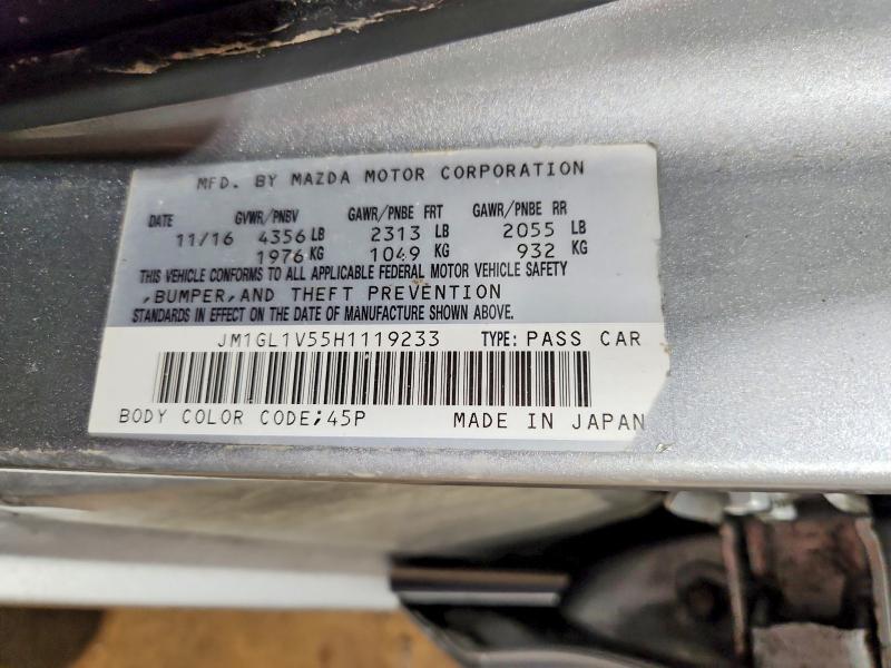 2017 Mazda 6 მანქანა იყიდება აუქციონზე, vin: JM1GL1V55H1119233, აუქციონის ნომერი: 55134366