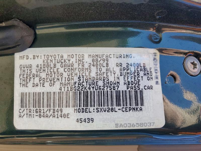 Продажа на аукционе авто 2000 Toyota Camry, vin: 4T1BG22K4YU627587, номер лота: 57071176