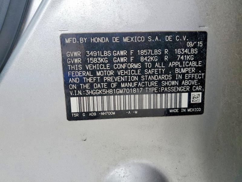 Продаж на аукціоні авто 2016 Honda Fit, vin: 3HGGK5H81GM701817, номер лоту: 57575296