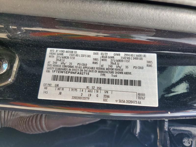 Продаж на аукціоні авто 2022 Ford F150, vin: 1FTEW1EP9NFA92715, номер лоту: 57026536