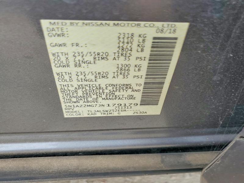 Auction sale of the 2018 Nissan Murano, vin: 5N1AZ2MG7JN179179, lot number: 58484156