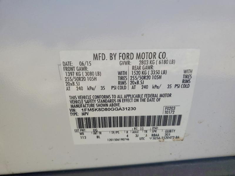 Продажа на аукционе авто 2016 Ford Explorer, vin: 1FM5K8D80GGA31230, номер лота: 55908576