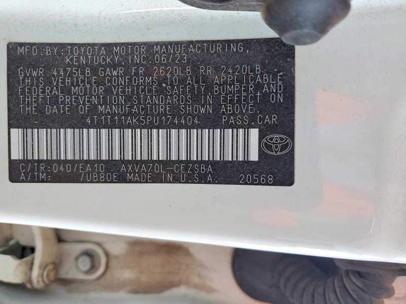 2023 Toyota Camry მანქანა იყიდება აუქციონზე, vin: 4T1T11AK5PU174404, აუქციონის ნომერი: 57628496