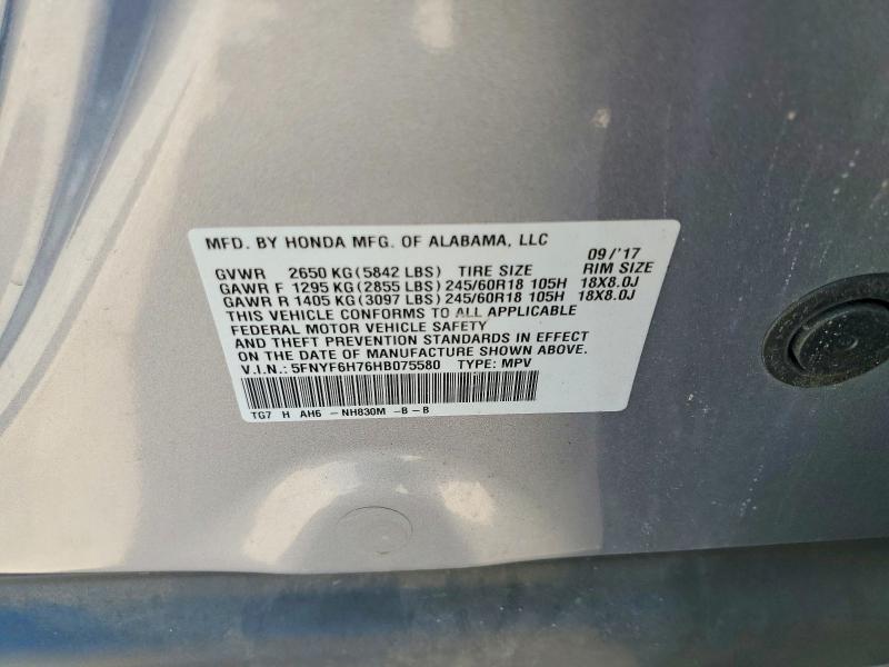 Aukcja sprzedaży 2017 Honda Pilot, vin: 5FNYF6H76HB075580, numer aukcji: 57209056