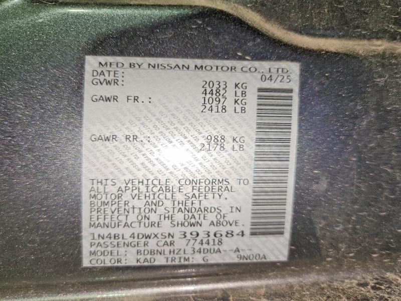 Aukcja sprzedaży 2025 Nissan Altima, vin: 1N4BL4DWXSN393684, numer aukcji: 57383356