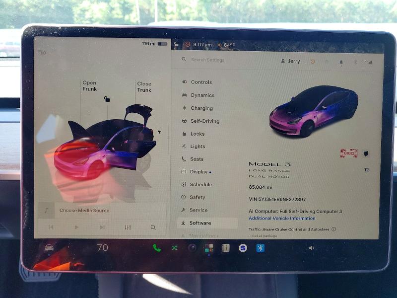 2022 Tesla Model 3 მანქანა იყიდება აუქციონზე, vin: 5YJ3E1EB6NF272897, აუქციონის ნომერი: 54756266