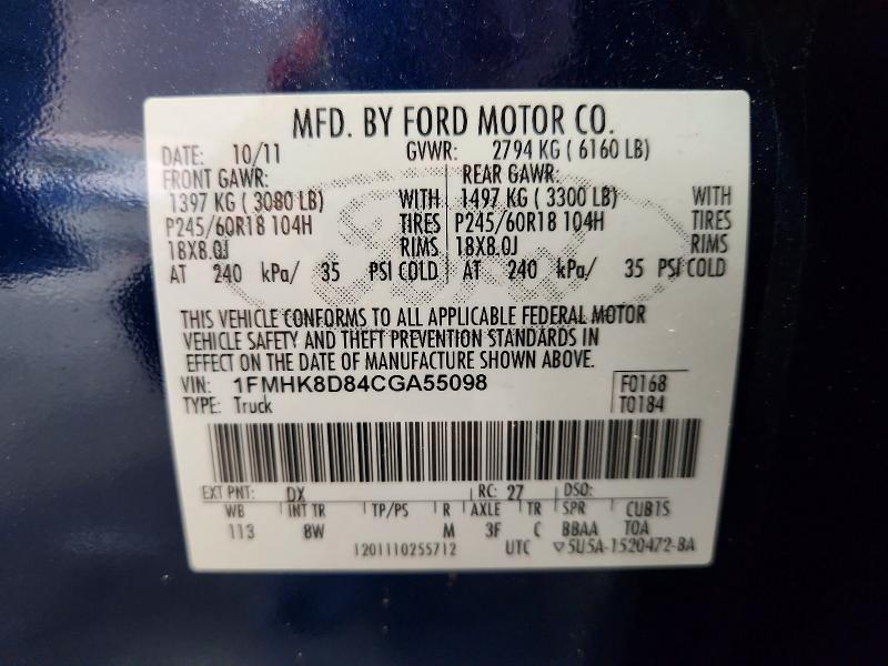 2012 Ford Explorer მანქანა იყიდება აუქციონზე, vin: 1FMHK8D84CGA55098, აუქციონის ნომერი: 56288036