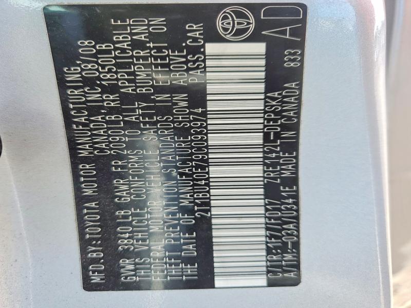 Aukcja sprzedaży 2009 Toyota Corolla, vin: 2T1BU40E79C093974, numer aukcji: 58845746