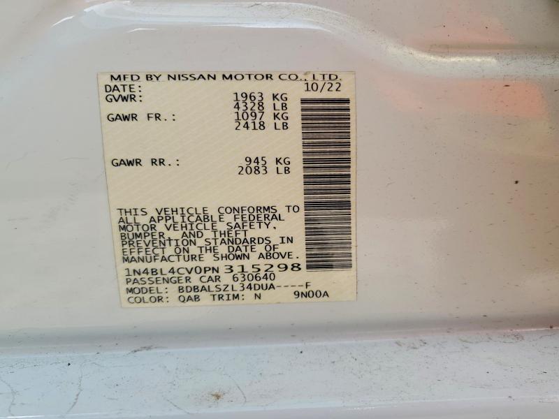 Aukcja sprzedaży 2023 Nissan Altima, vin: 1N4BL4CV0PN315298, numer aukcji: 55919376