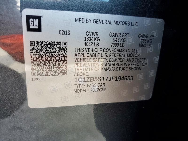 Продаж на аукціоні авто 2018 Chevrolet Malibu, vin: 1G1ZB5ST7JF194653, номер лоту: 85633805