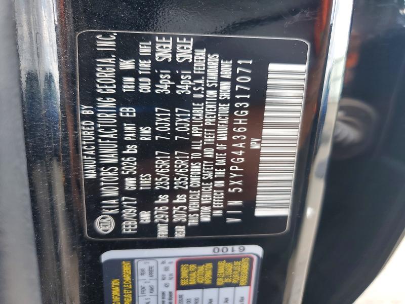 57354646 :رقم المزاد ، 5XYPG4A36HG317071 vin ، 2017 Kia Sorento مزاد بيع