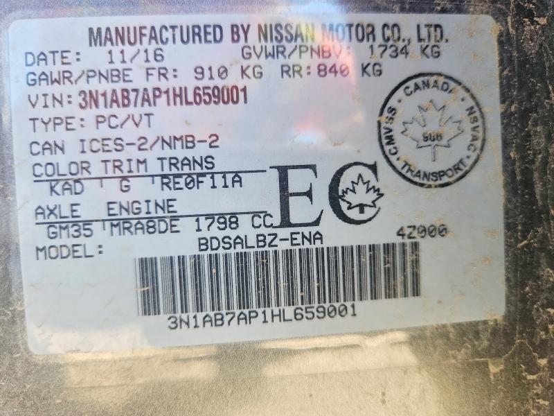 Продаж на аукціоні авто 2017 Nissan Sentra, vin: 3N1AB7AP1HL659001, номер лоту: 59142536