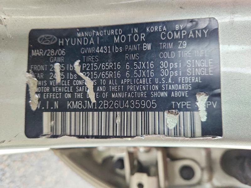 58146906 :رقم المزاد ، KM8JM12B26U435905 vin ، 2006 Hyundai Tucson مزاد بيع