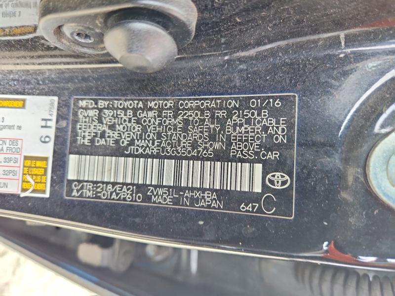 Aukcja sprzedaży 2016 Toyota Prius, vin: JTDKARFU3G3504765, numer aukcji: 56520716