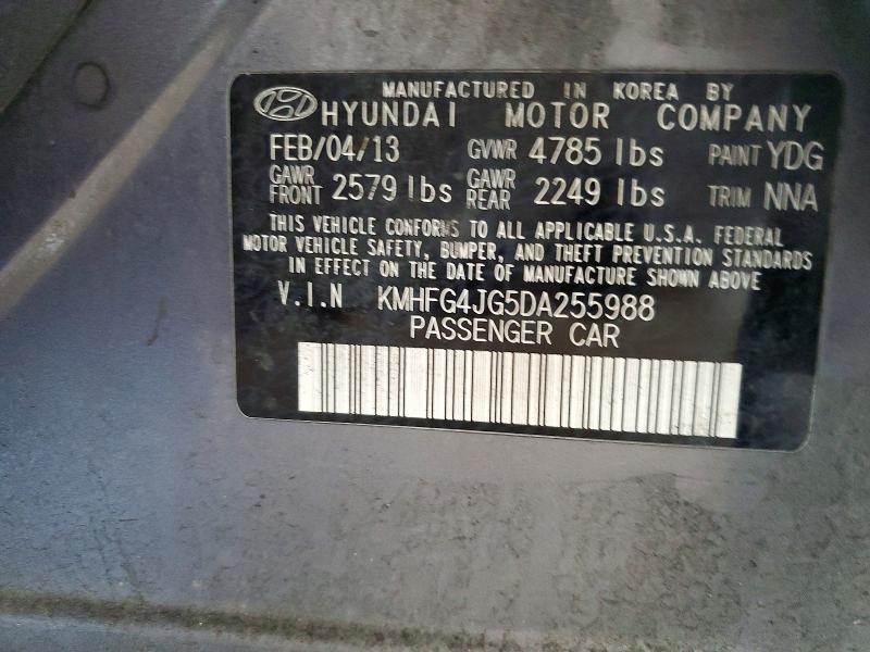 2013 Hyundai Azera მანქანა იყიდება აუქციონზე, vin: KMHFG4JG5DA255988, აუქციონის ნომერი: 58744296