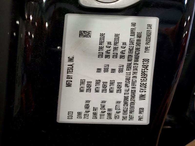Auction sale of the 2023 Tesla Model 3, vin: 5YJ3E1EA9PF548130, lot number: 57838326