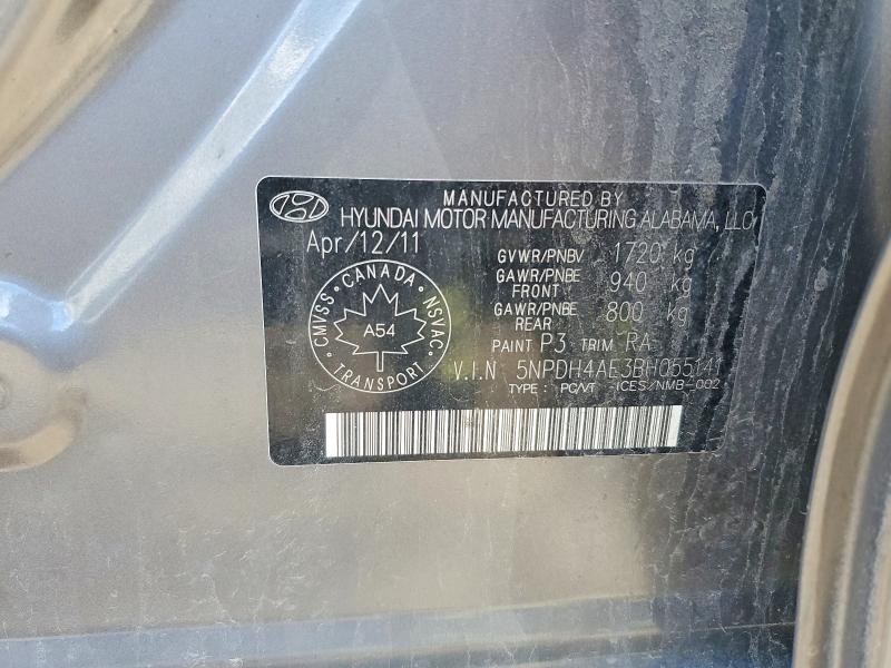 2011 Hyundai Elantra მანქანა იყიდება აუქციონზე, vin: 5NPDH4AE3BH055141, აუქციონის ნომერი: 57215466