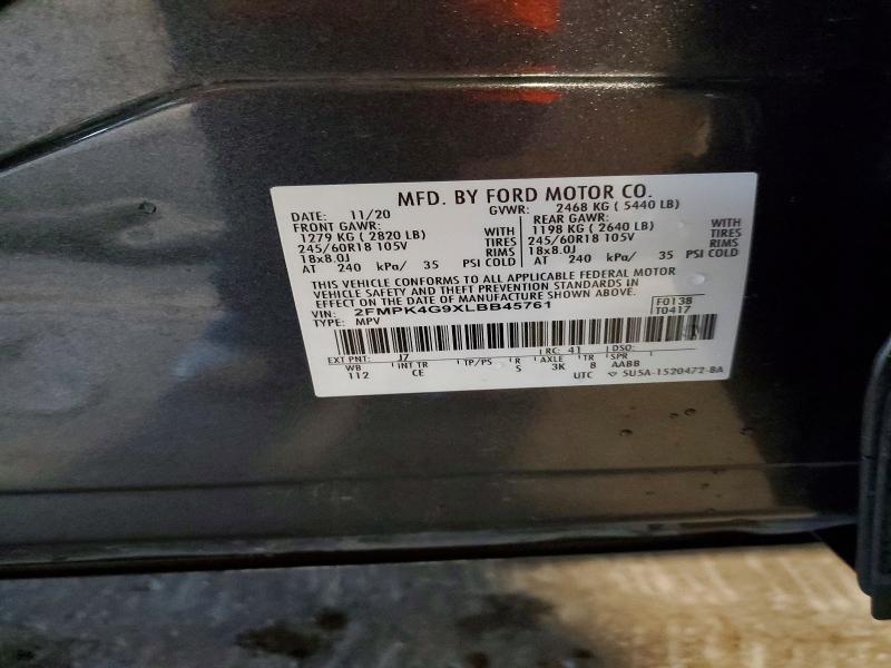 2020 Ford Edge მანქანა იყიდება აუქციონზე, vin: 2FMPK4G9XLBB45761, აუქციონის ნომერი: 56651656
