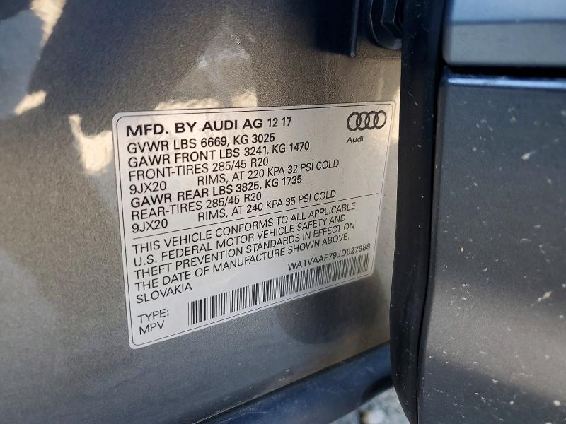 Aukcja sprzedaży 2018 Audi Q7, vin: WA1VAAF79JD027988, numer aukcji: 56253776