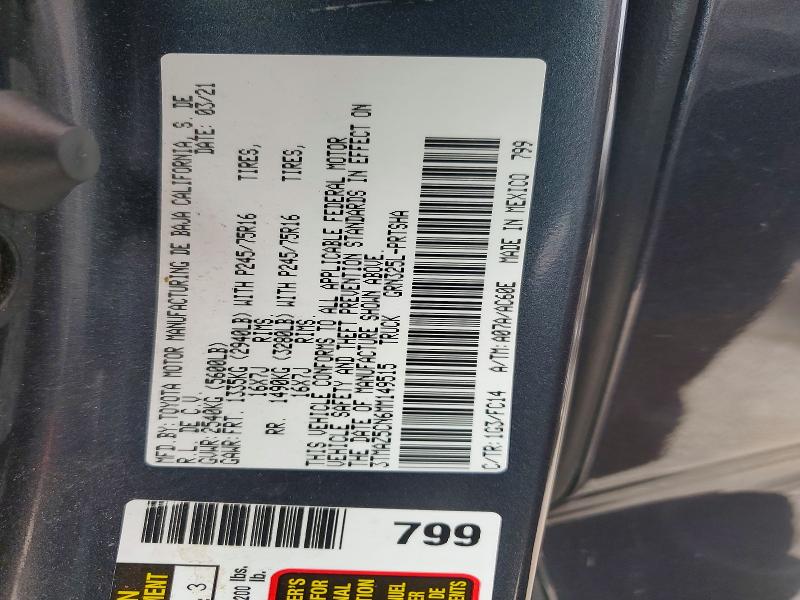 Aukcja sprzedaży 2021 Toyota Tacoma, vin: 3TMAZ5CN6MM149515, numer aukcji: 58714756