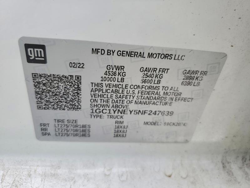 Aukcja sprzedaży 2022 Chevrolet Silverado, vin: 1GC1YNEY5NF247639, numer aukcji: 57002746