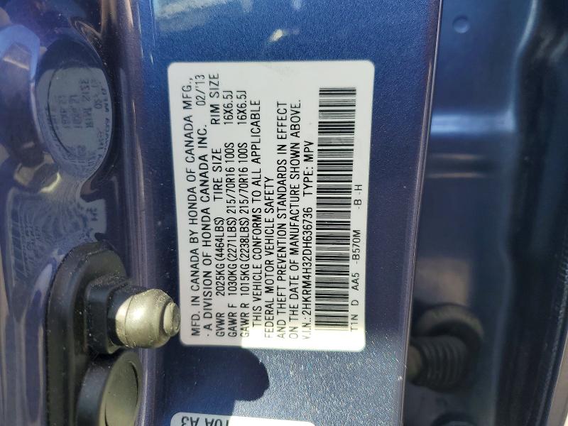 57393296 :رقم المزاد ، 2HKRM4H32DH636736 vin ، 2013 Honda Cr-v مزاد بيع