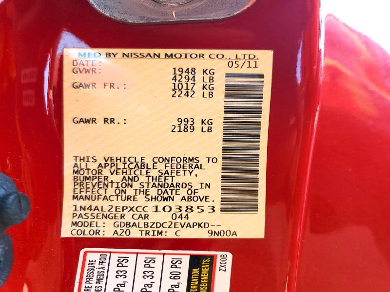 2012 Nissan Altima მანქანა იყიდება აუქციონზე, vin: 1N4AL2EPXCC103853, აუქციონის ნომერი: 55814036