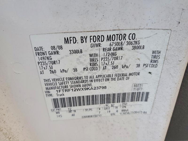 55739176 :رقم المزاد ، 1FTRF12WX9KA23798 vin ، 2009 Ford F150 مزاد بيع
