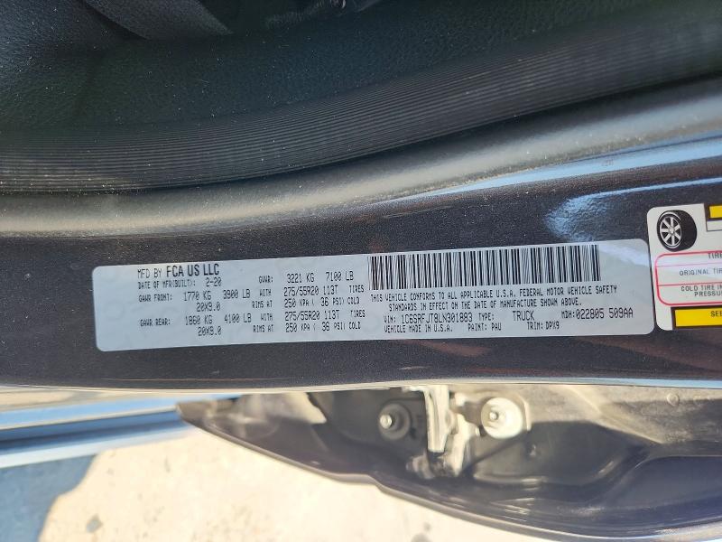 57768556 :رقم المزاد ، 1C6SRFJT8LN301883 vin ، 2020 Ram 1500 مزاد بيع