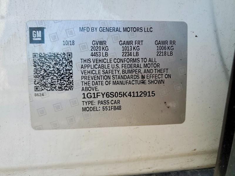 Aukcja sprzedaży 2019 Chevrolet Bolt Ev, vin: 1G1FY6S05K4112915, numer aukcji: 58798896