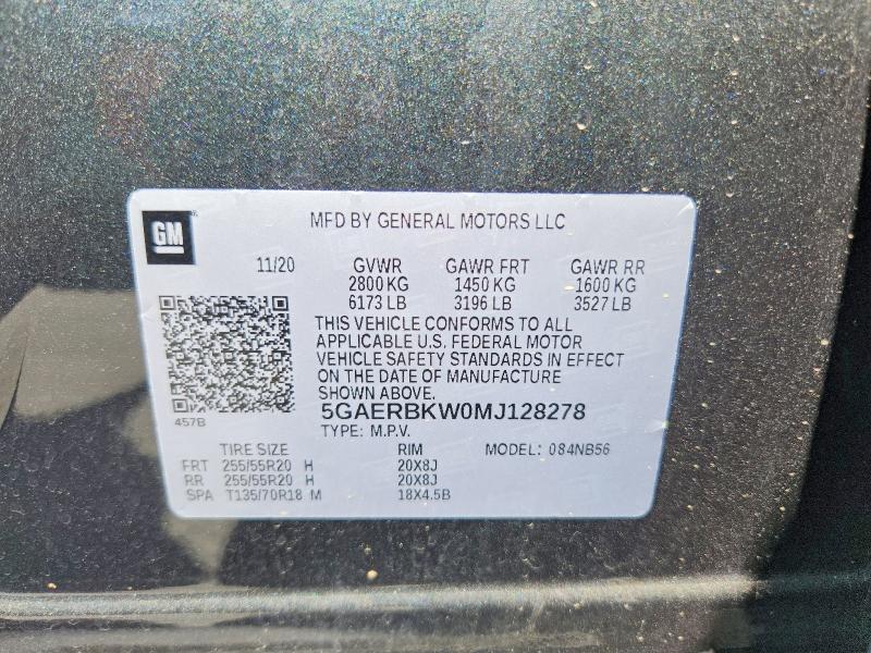 58154676 :رقم المزاد ، 5GAERBKW0MJ128278 vin ، 2021 Buick Enclave مزاد بيع