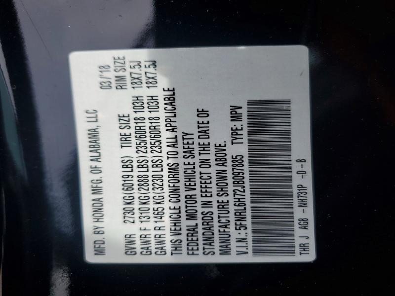 Aukcja sprzedaży 2018 Honda Odyssey, vin: 5FNRL6H72JB097885, numer aukcji: 55695986