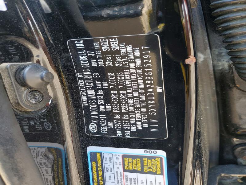 2011 Kia Sorento მანქანა იყიდება აუქციონზე, vin: 5XYKUDA28BG152917, აუქციონის ნომერი: 59096026