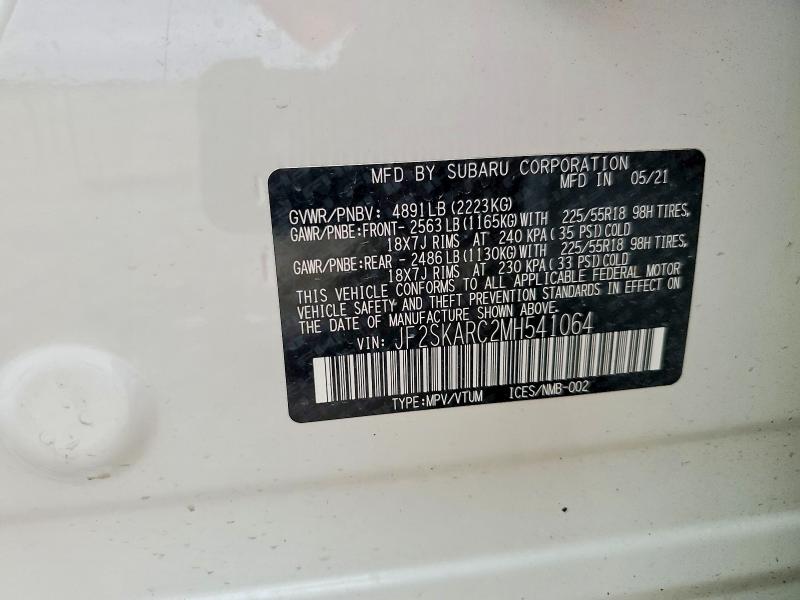 58585866 :رقم المزاد ، JF2SKARC2MH541064 vin ، 2021 Subaru Forester مزاد بيع